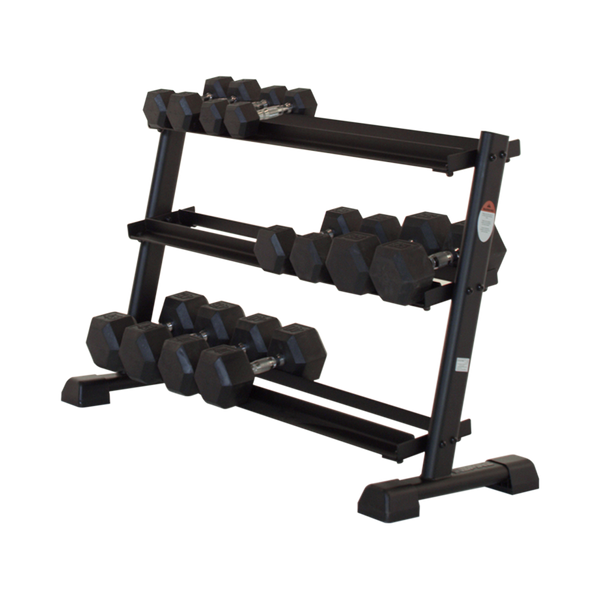 3 tier dumbbell outlet rack with dumbbells